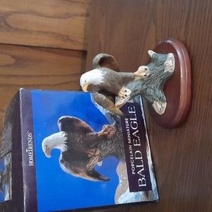 Porcelian Miniture Bald Eagle Figure with Wooden Base #1